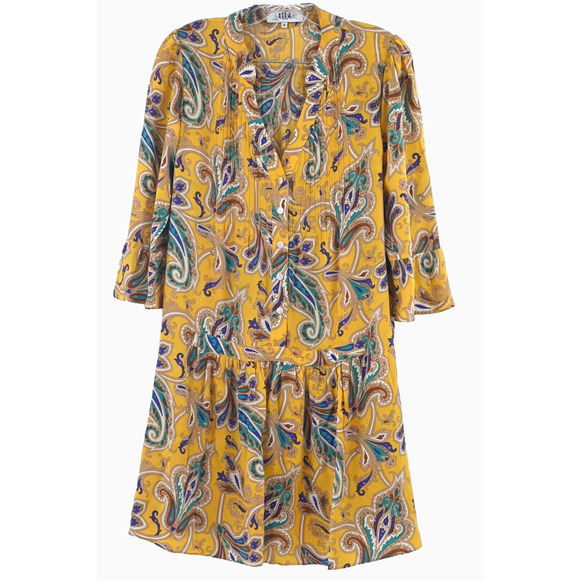 Tibi‎ Multi Yellow Floral Silk Tomato Fairy Shift Dress 4 Ruffle Sleeve Mended - Picture 1 of 16